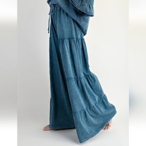 Easel Teal Blue Mineral Washed Tiered Pants New
